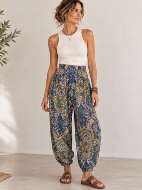 Gorman Paisley Smocked Waist Harem Pants